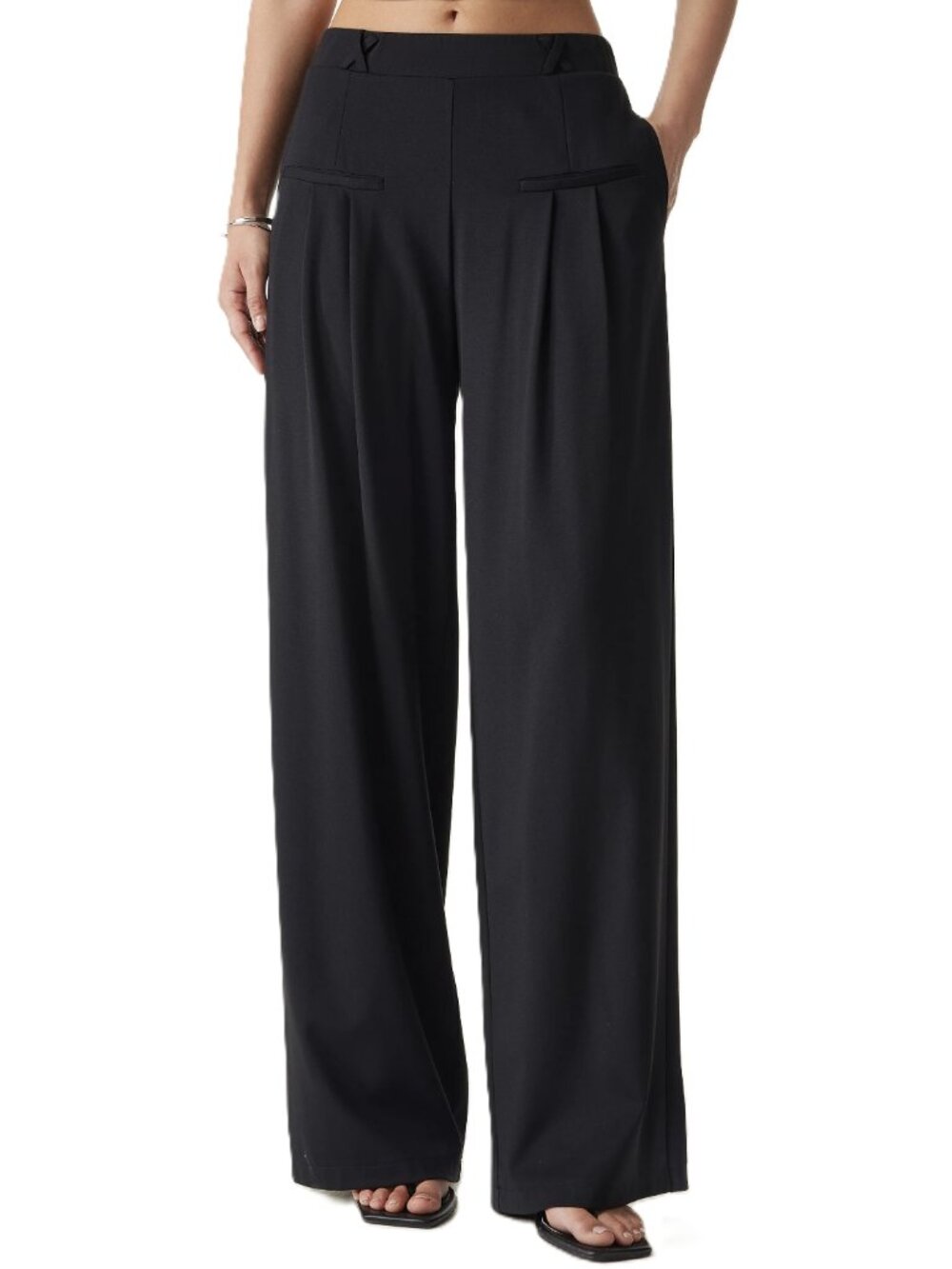 OGL Drapey Bamboo Ponte Mid Rise Wide Leg Trouser with Pockets